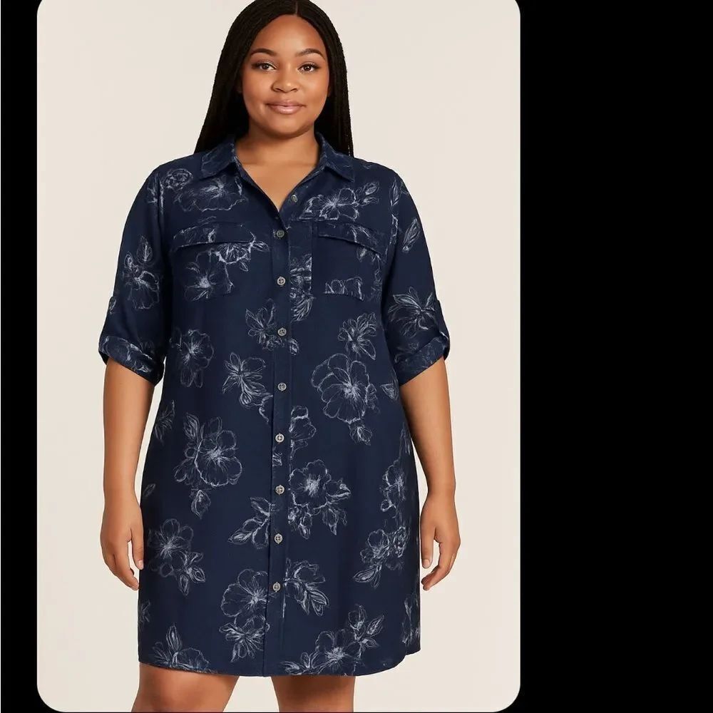 Mlle Gabrielle Navy Blue Floral Dress Size 2X
